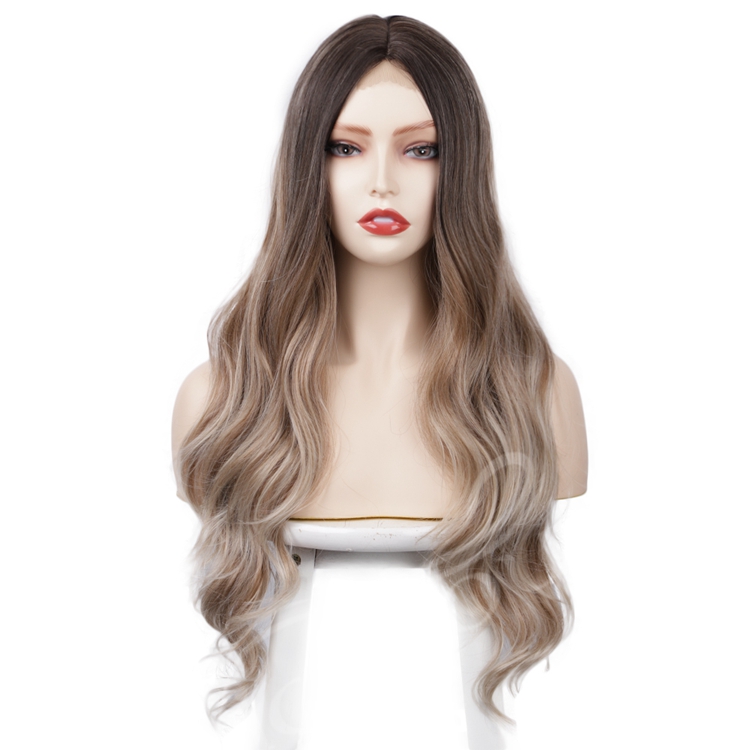 Vigorous Cheap U part Lace 100% Swiss Lace Front Ombre Wig Synthetic Hair Long Wavy Lace Frontal Colored Wigs For Black Women