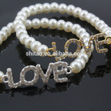 Rhinestone Love Pearl Beaded Stretch pearl bracelet