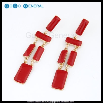 Fashion Multi Rectangle Stone Red Coral Earring