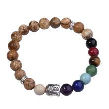 Tiger Eye Bracelet Buddha 7 Chakra Gemstone Buddhism Alloy Beads Jewelry