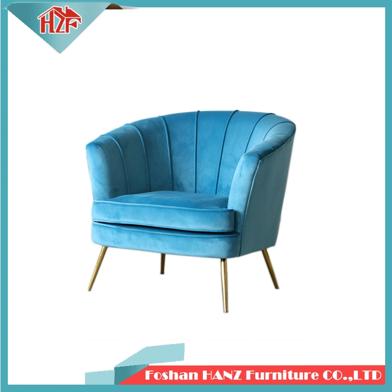 Hotel Lobby Designer Nordic Single Golden Color Stainless Steel Leg Fabric Sofa