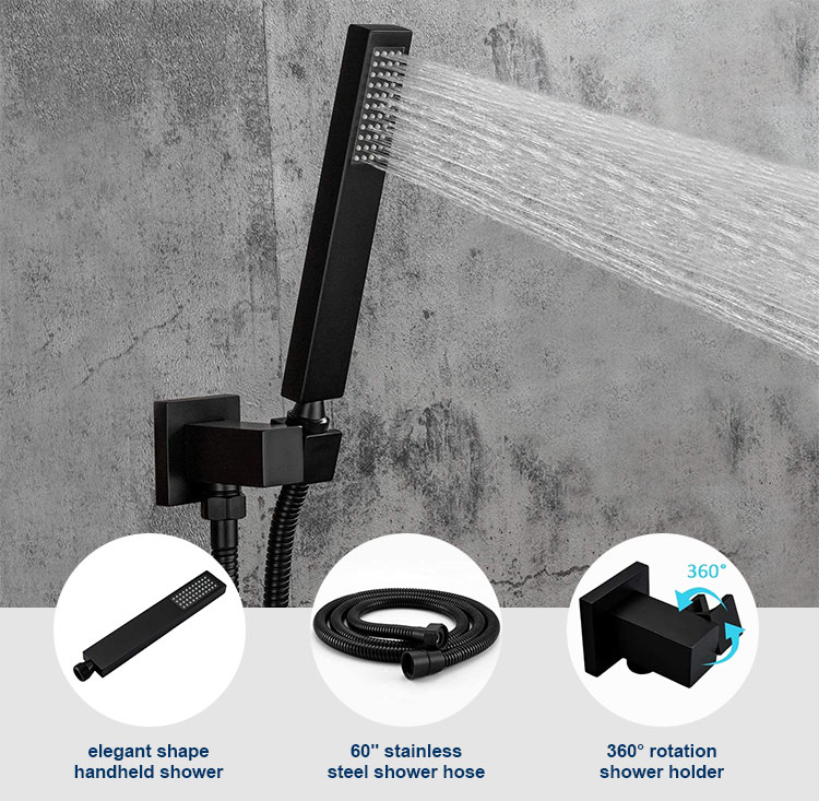 Modern Brass High Pressure Rain Thermostatic Taps Concealed Black Bathroom Shower Sets