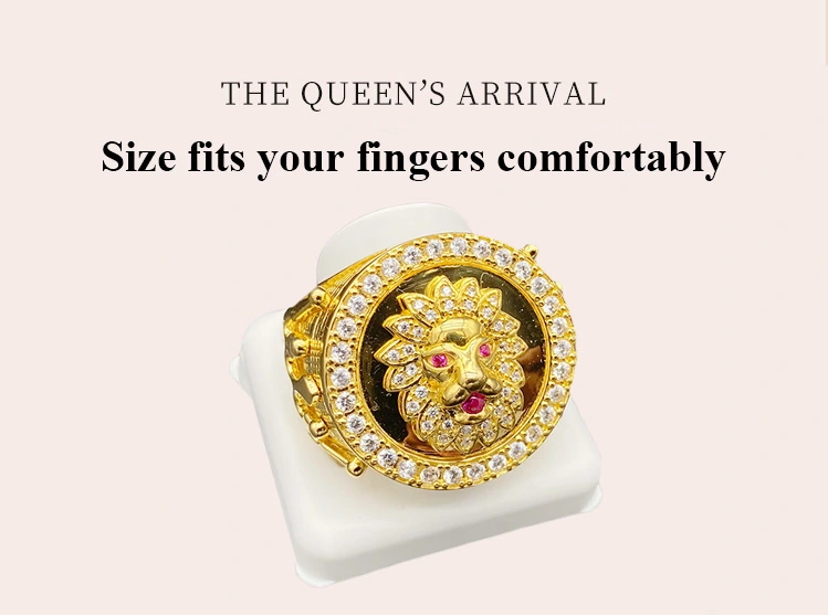 Explosion Hip-Hop Hiphop Gold-Plated Rhinestone Crown Lion Head Ring for Men