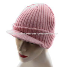 Knitted hat with visor pattern