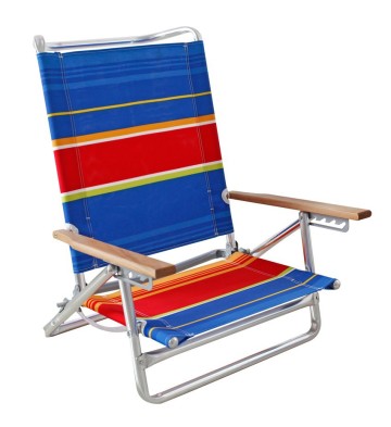 Five position Alu low beach chair with wooden armrest for beach