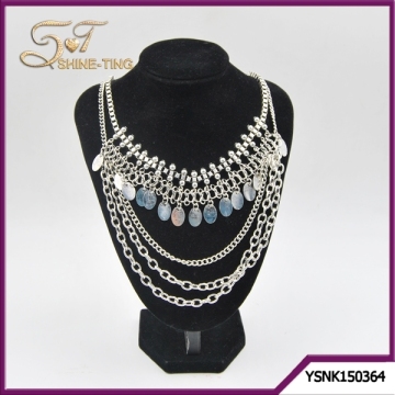 multilayer chain silver statement necklace