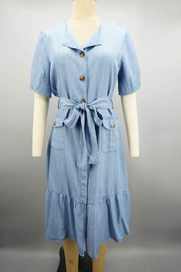 New Sweet Ladies V-NECK Denim Dress