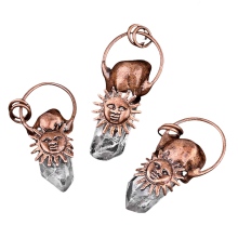 Clear Crystal Pillar Retro Red Copper Stone Pendant