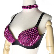 Women's Gothic Punk Spiked Bra Top for Nightclub Wear