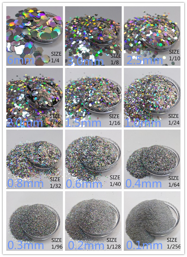 Laser illusion hexagon glitter flakes for nails leather clothing decoration