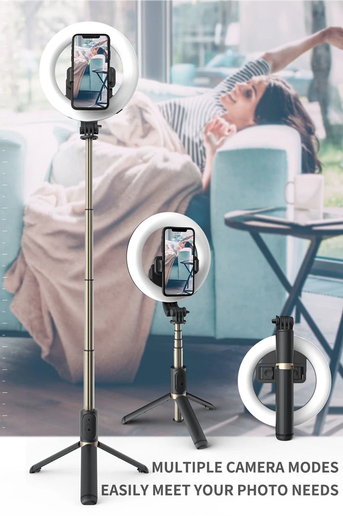 Q07 Bluetooth 360 Rotating LED Circle Lamp Selfie Stick Tripod