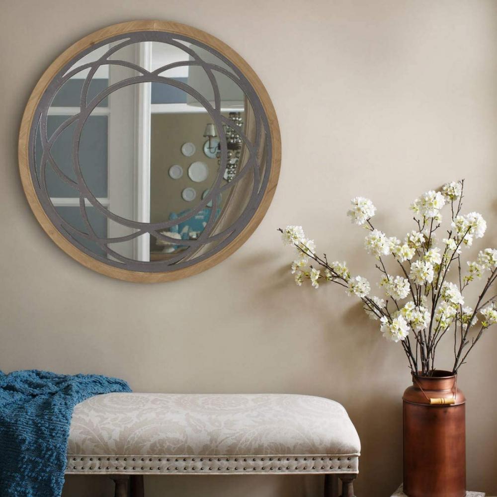 Espelho de parede decorativo redondo rústico