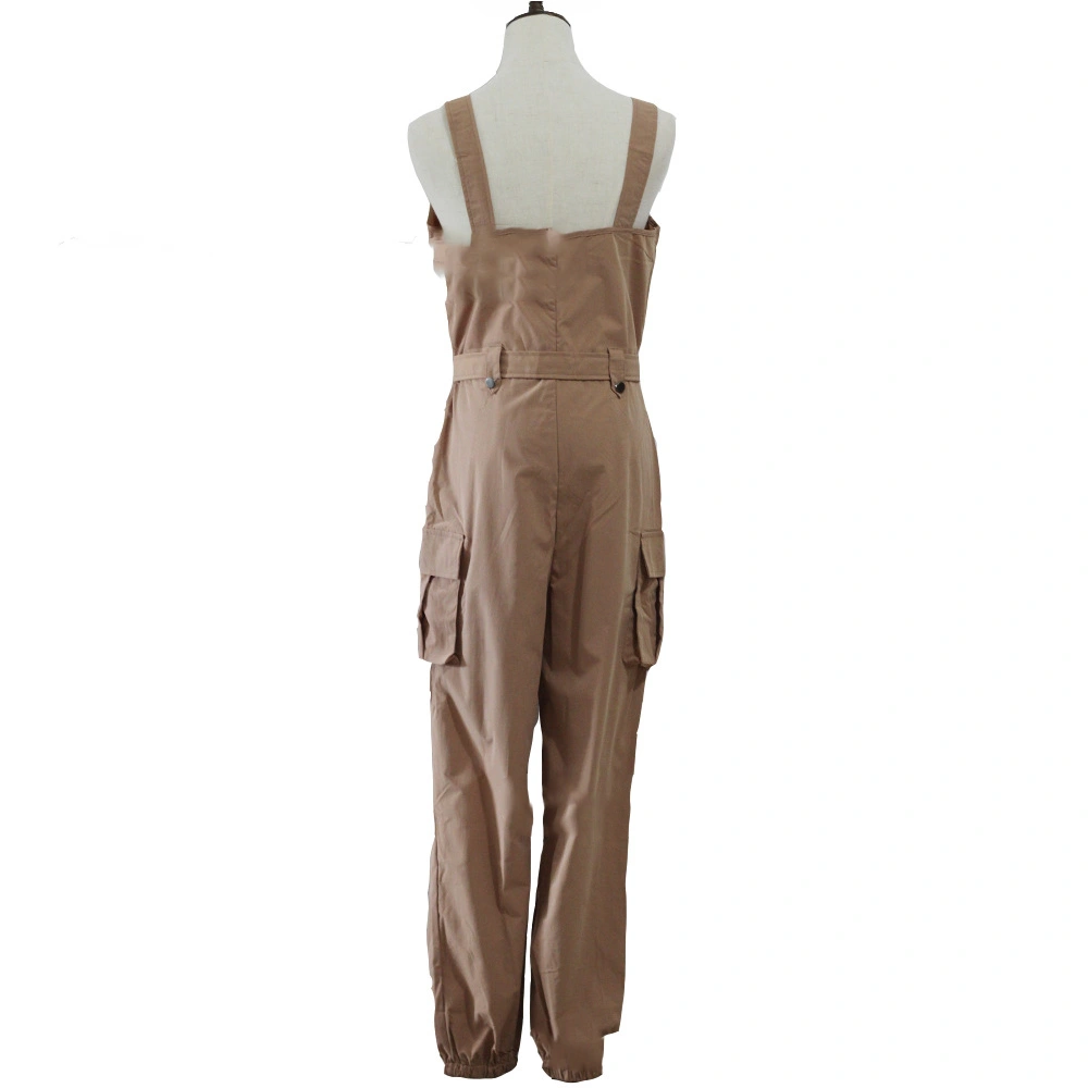 Fashion Women Cargo Jumpsuit Belt Sleeveless Overalls with Short Leash Pants