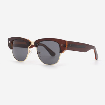 Retro Square Acetate And Metal Combined Unisex Sunglasses 23A8056