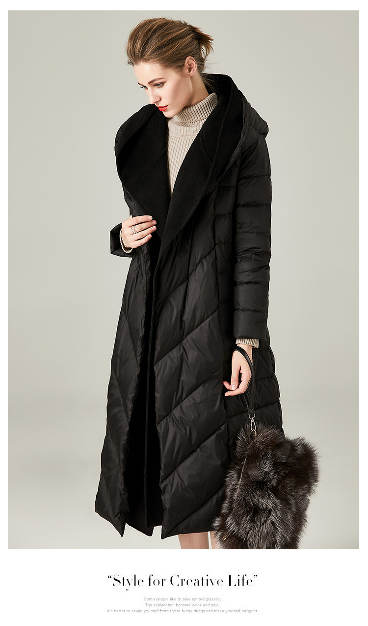 Women Double Hoods Long Down Coat