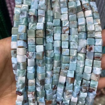 6mm Square Natural Green Larimar Stone Beads for Jewelry Making