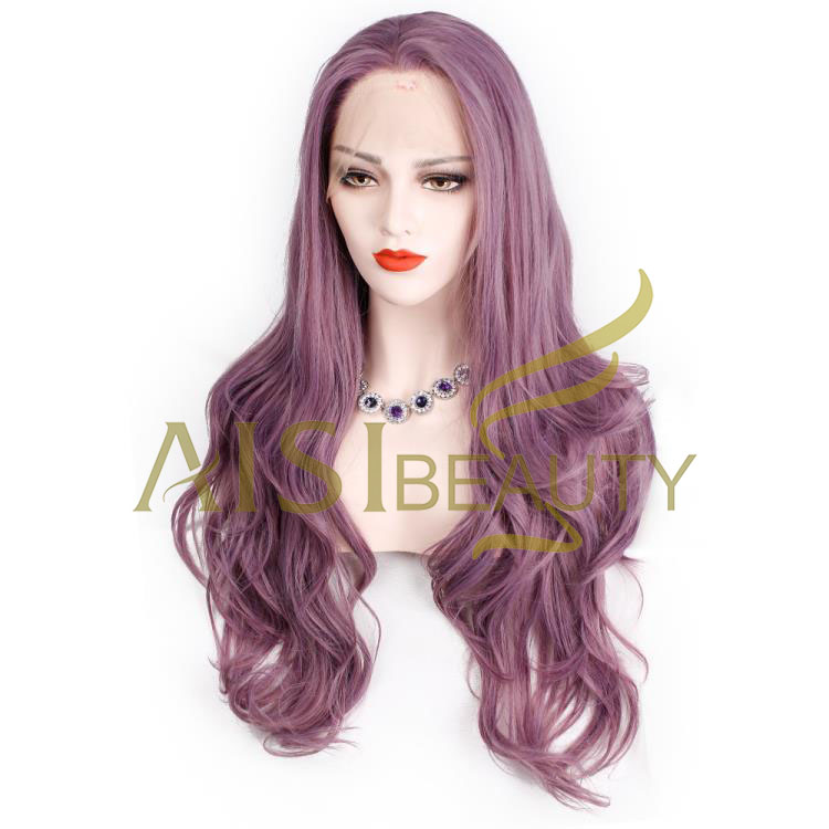 Aisi Beauty Wholesale Cheap Vendor Purple Curly Wave Wig Long Wavy Lace Frontal Synthetic Hair For Black Women Lace Front Wig