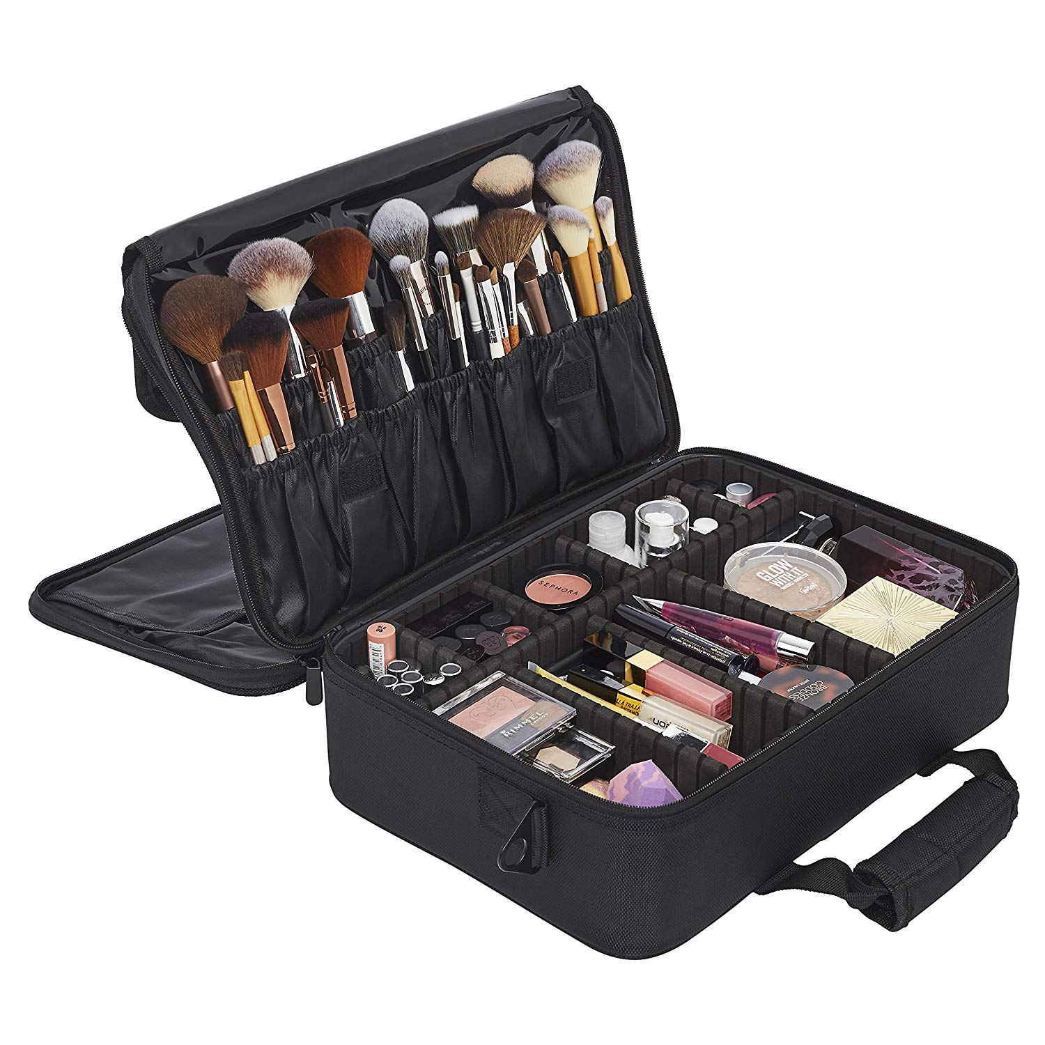 Large Travel Makeup Bag (3 Layer) with Adjustable Dividers, Multipurpose Cosmetic Organizer