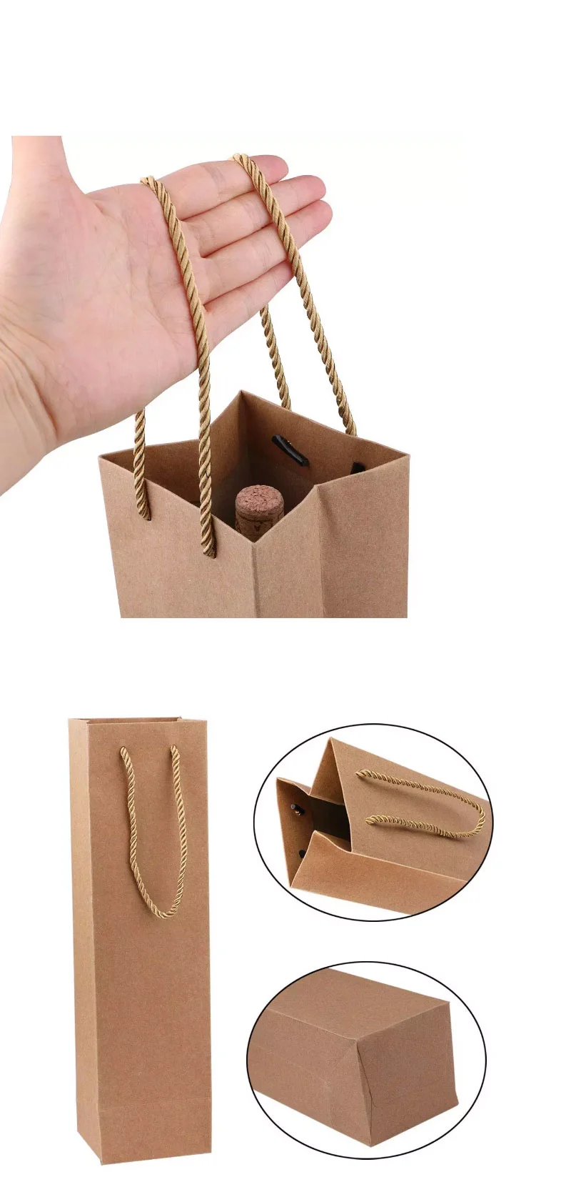 Black Paper Bag for Red Wine Single Wine Bottle Tea Cans Packaging Shopping Bag with Handle