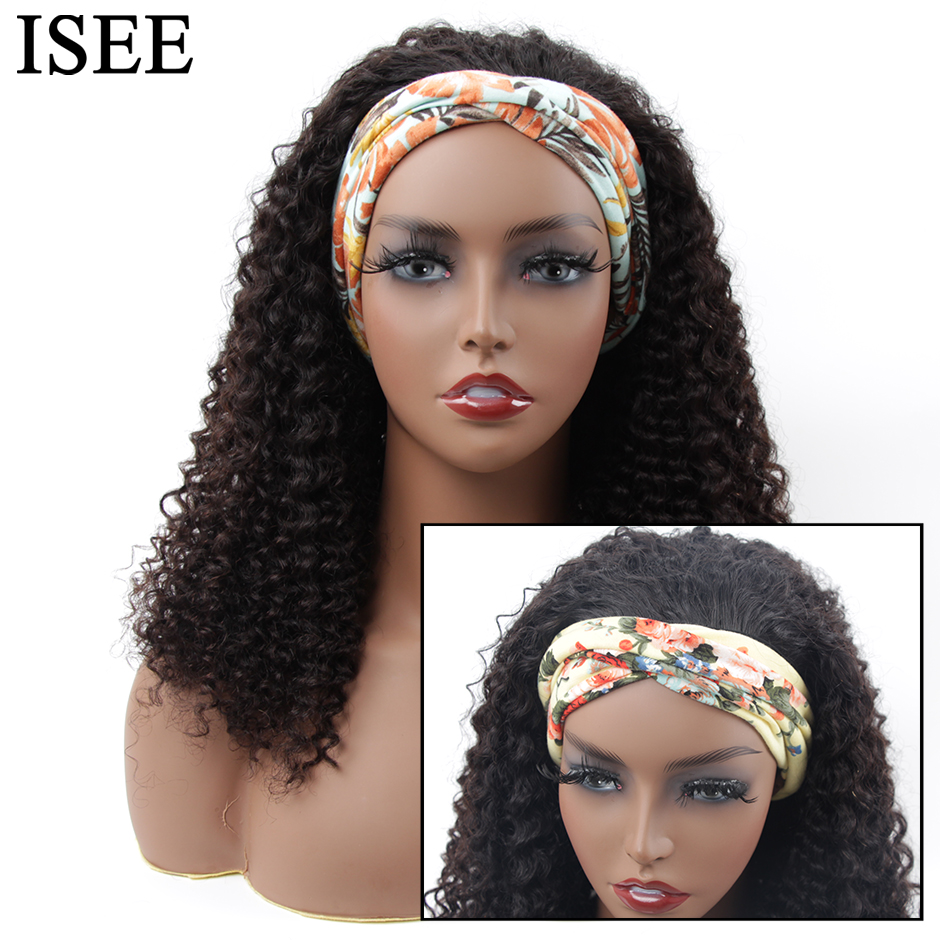 Bob Curley Short Curly Coily Afro Curl Wigsluxefame Half  Wigs With Headband Attached Kinky Curly Human Hair Headband Wig