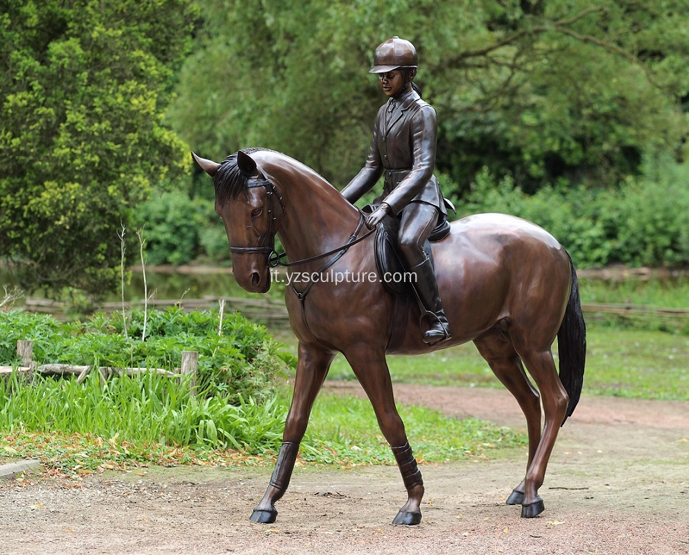 Bronzo Lady equitazione cavallo statua per la decorazione del giardino