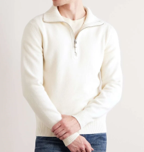 Men's Custom Casual Merino Wool Blend Polo Sweater with Zipper Half Turtleneck