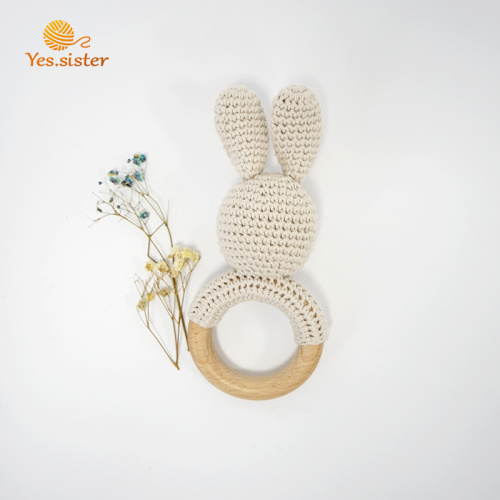 Miękkie drewniane pierścienie Crochet Bunny Grzechotka Ząbkowanie Zabawki