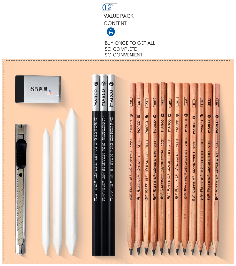 Andstal Andstal 21pcs Professional Sketch Drawing Value Pack Set with Black Pencils Charcoal Pencils art tool kit Graphite Pencils