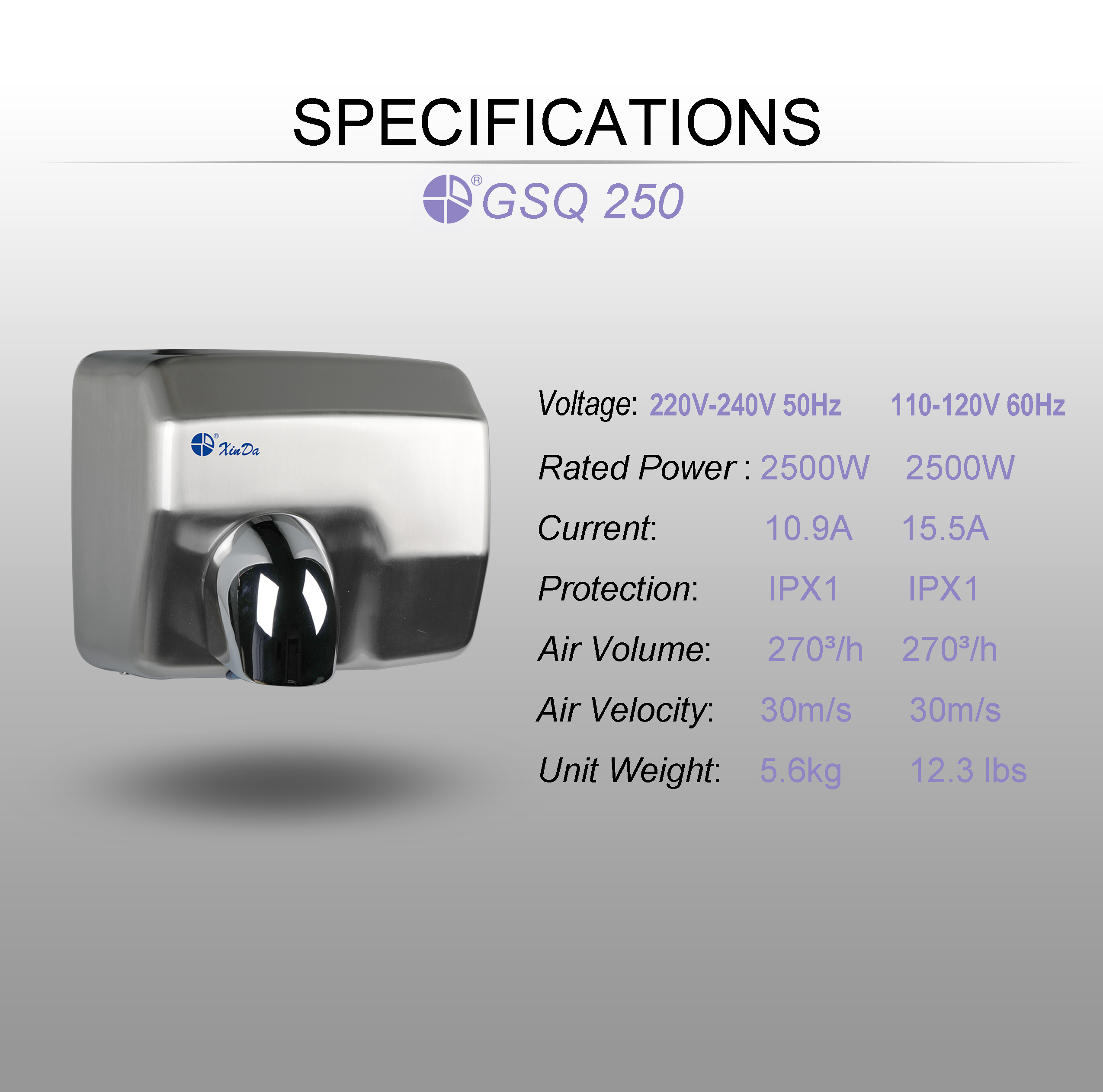 Automatischer Händetrockner mit um 360 ° drehbarer Düse Auto hand dryer with 360°revolving nozzle