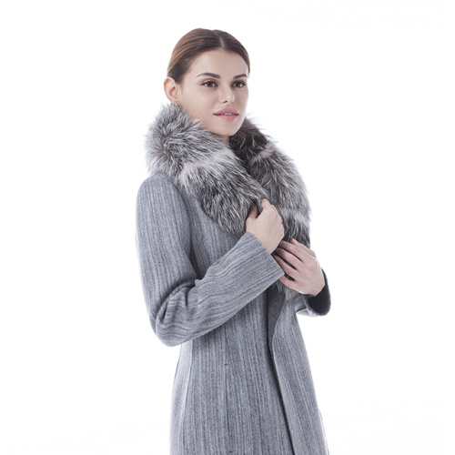 Haze grey cashmere coat with large collar