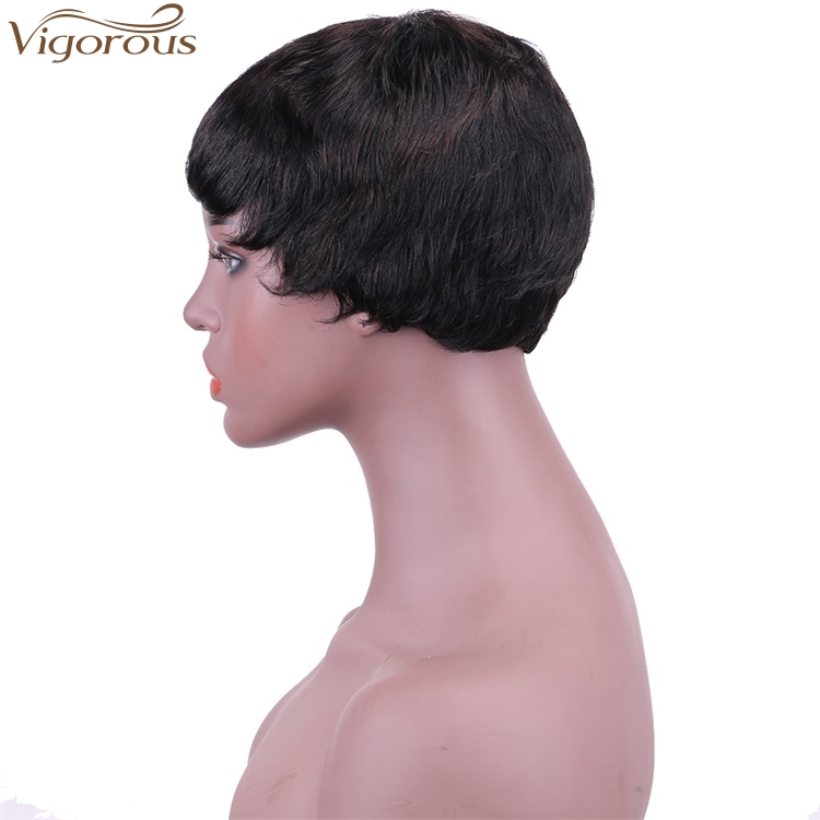 Vigorous Cheap Human Hair Short Bob Brazilian Pixie Cut Wig Straight Human Hair Wigs With Bangs 8 Inch Machine Made Real Wigs