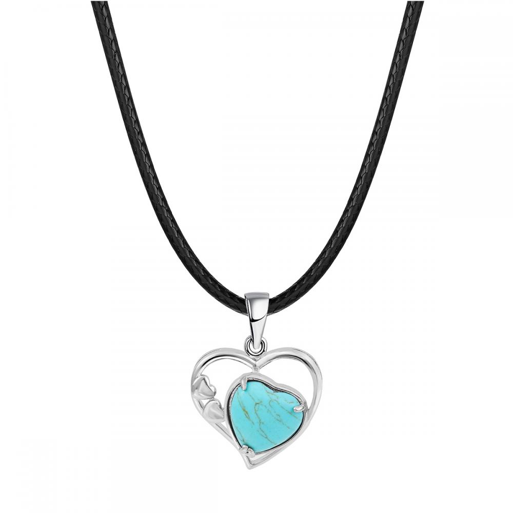 Turquoise Love Heart Birthstone Pendant Colliers de pierre précieuse pour les femmes