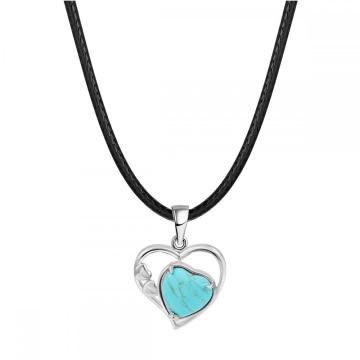 Turquoise Love Heart Birthstone Pendant Gemstone Necklaces for Women