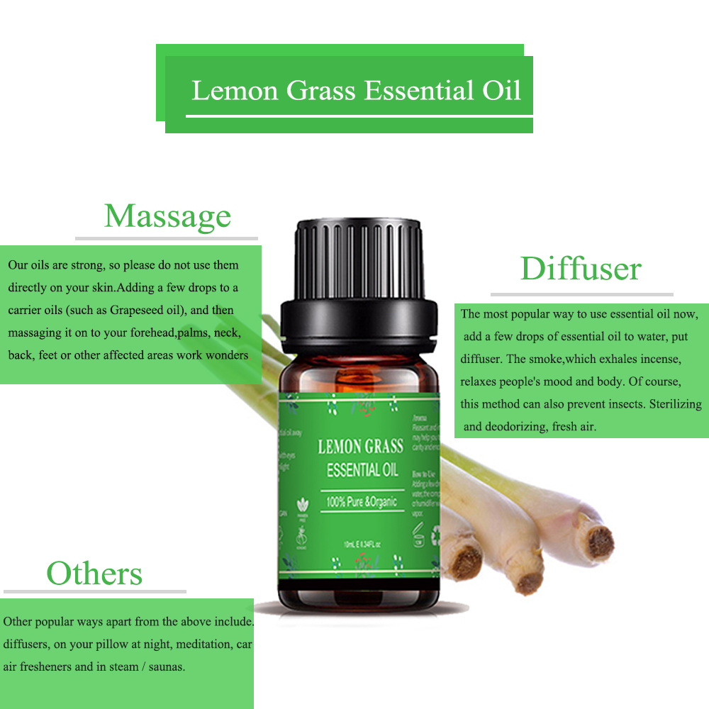 OEM 10ml Lemongrass Mafuta muhimu kwa aromatherapy diffuser