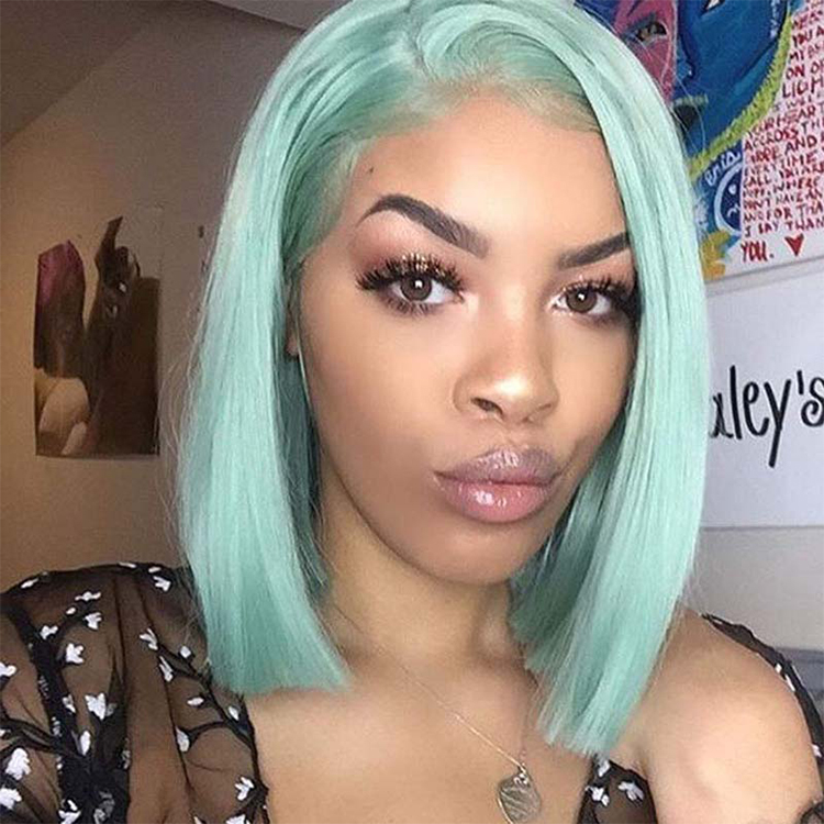 Green Lace Front Human Hair Wig Virgin Brazilian Hair Short Colored Straight Pre Plucked Lace Front Wigs