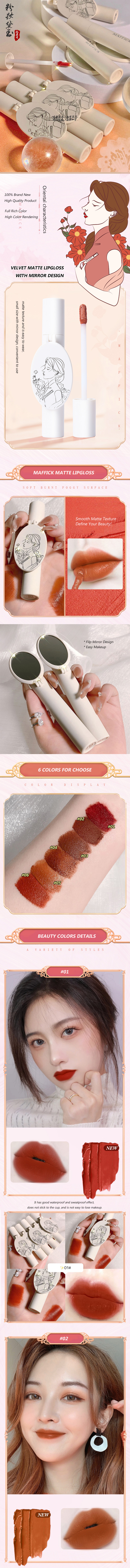 Custom 6 Colors Lip Gloss Waterproof Liquid Long-Lasting Matte Lip Gloss Private Label Your Own Color Lipstick