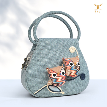 Elegant Cotton Linen Patchwork Owl Handbag