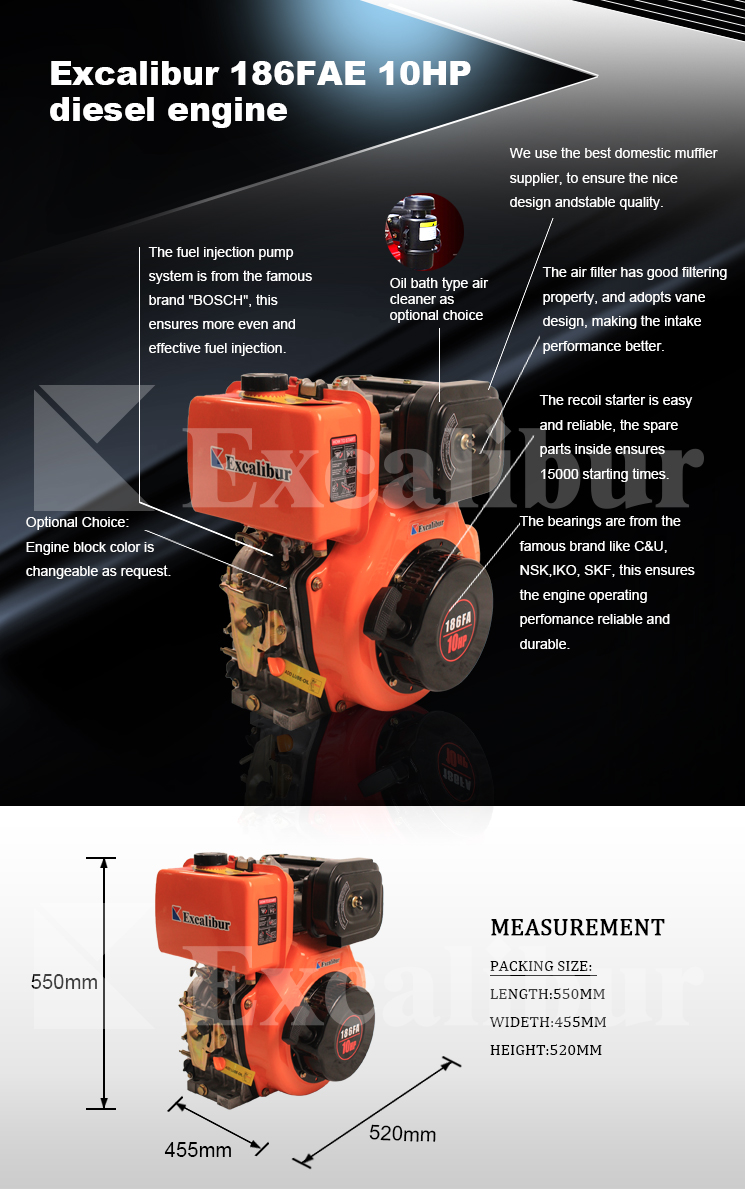 Jiangsu Excalibur S180FSE Diesel Engine 7.1HP Single Cylinder With Good Quality