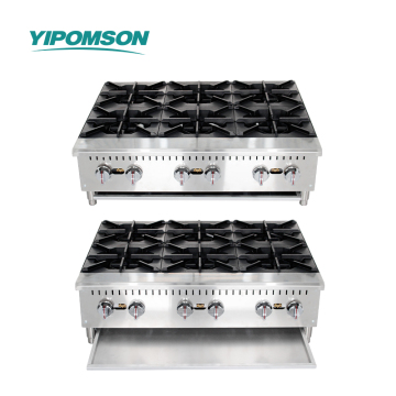 Custom 6-burner range for soup pasta frying