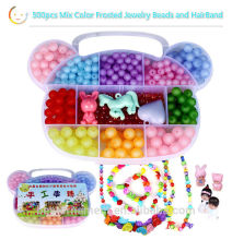 500pcs Mixed Frosted Jewelry Beads & HairBand Set For Kids Crafts DIY