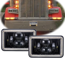 4x6 Inch Rectangular LED Headlight with Halo for Peterbilt 378/379 & Kenworth Trucks