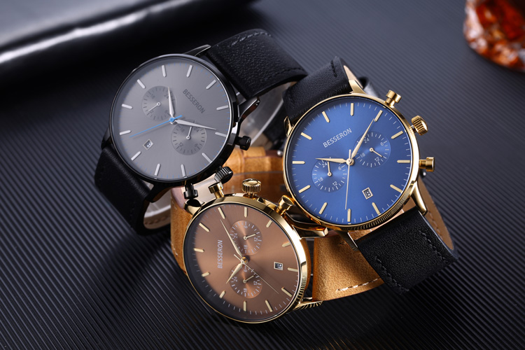 Oem male chronograph watch logo men wristwatch stainless steel back multifunction sport luxury wrist watch men