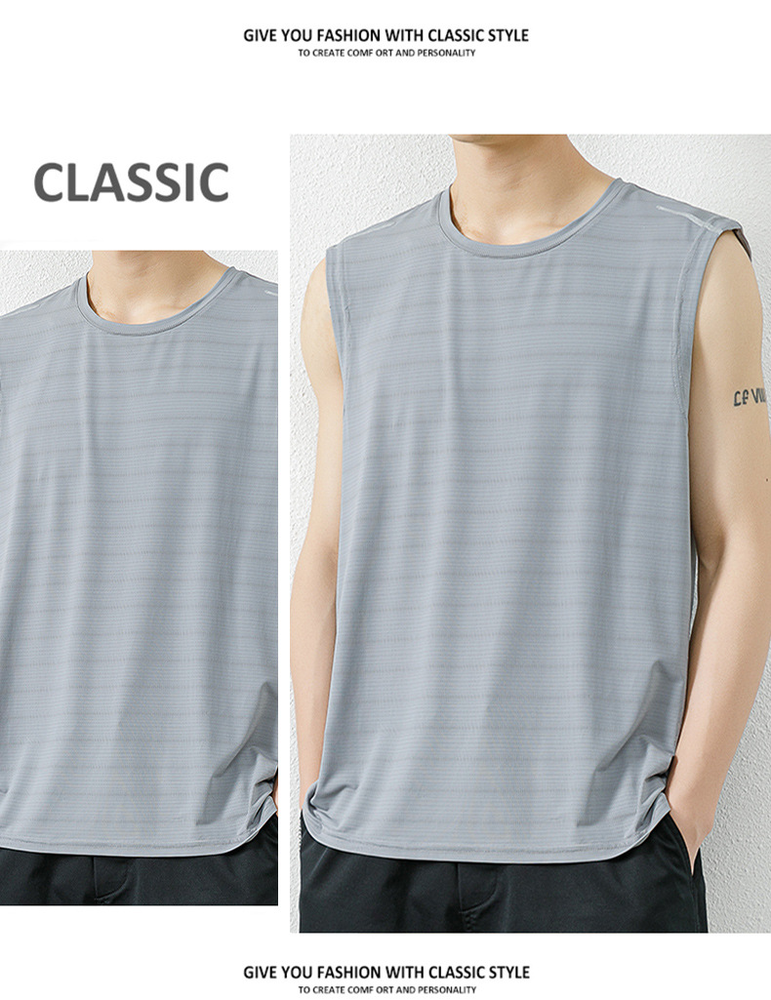 Мужская спортивная футболка из ледяного шелка с однотонным вырезом Ice-silk Solid Color Neck Mens Sports T-shirt