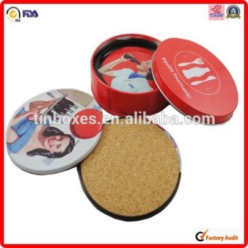 competitive price color printed cork round tin coasters