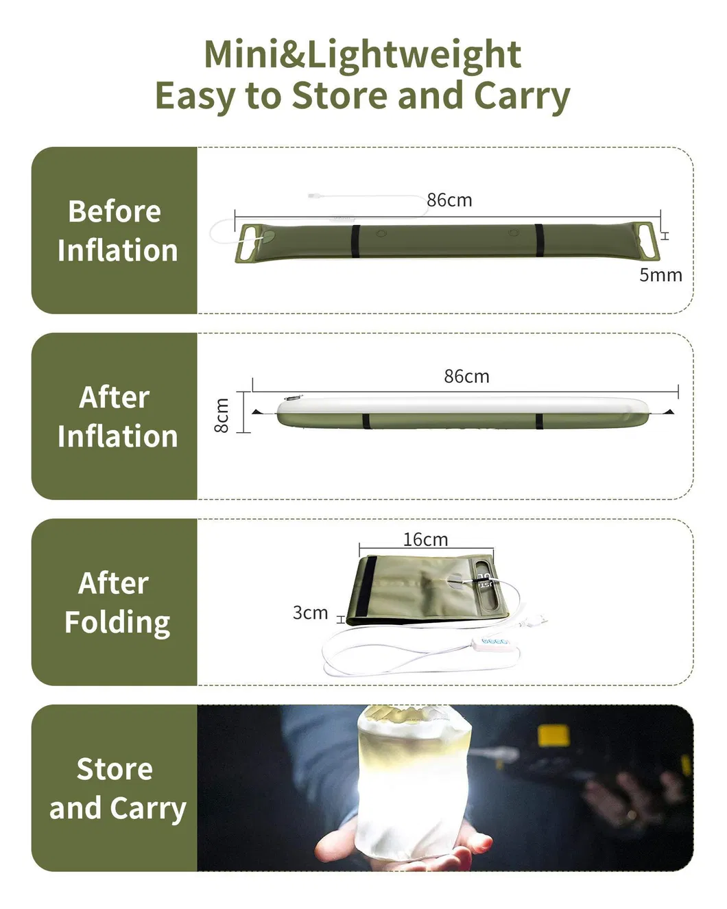 Portable Inflatable Solar Power LED Tube Lamps for Camping Trips