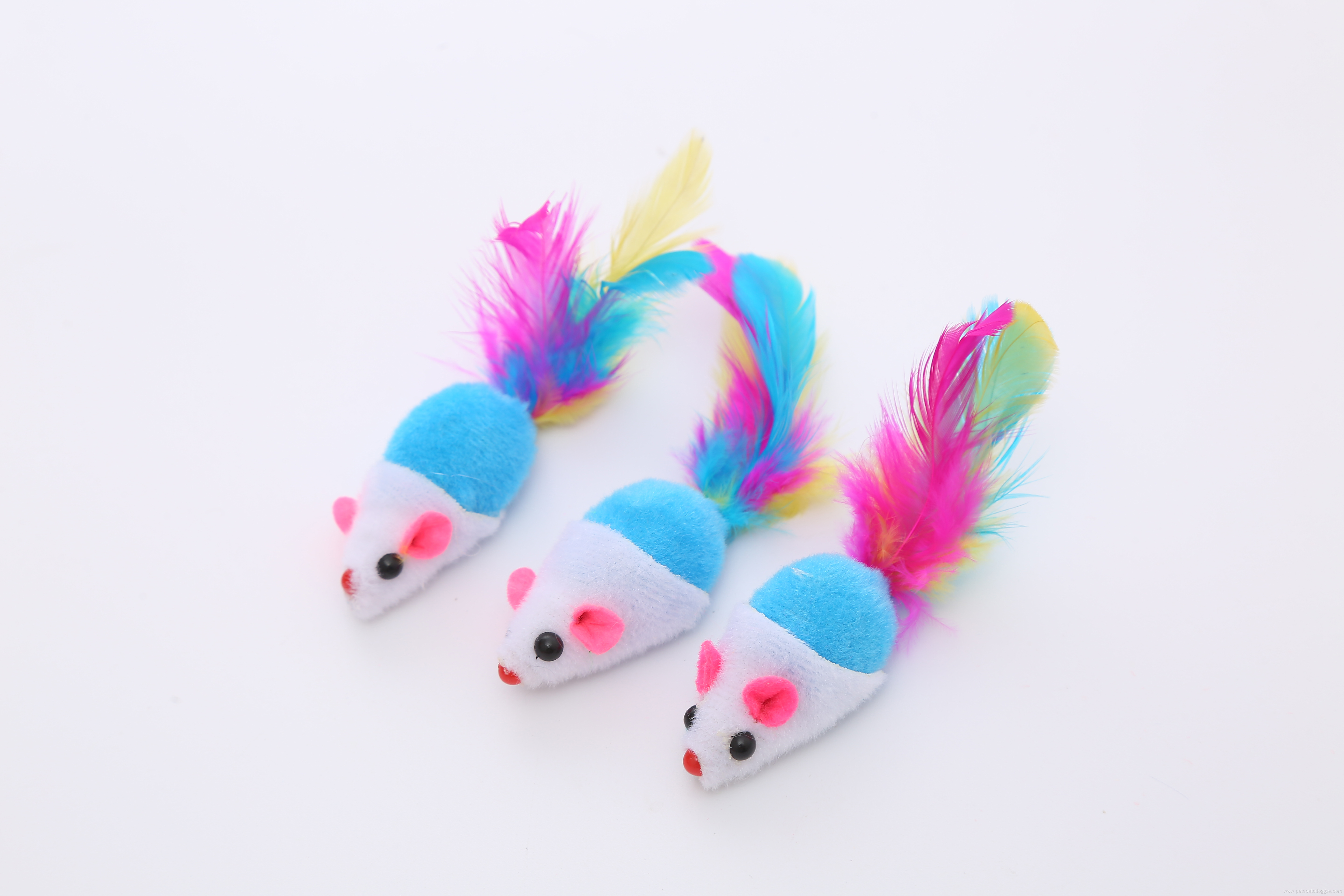 Colorful feathers mouse interactive cat toy