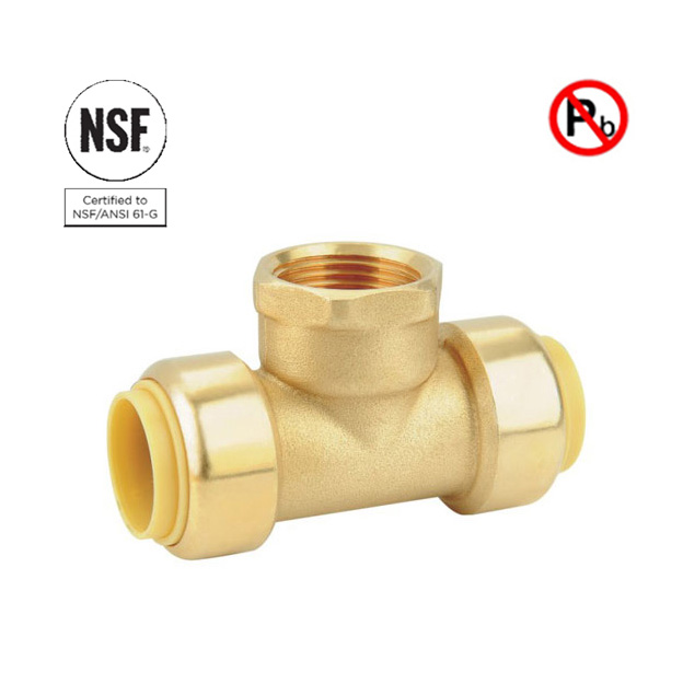 Lead Free Brass Push Fit Fnpt Tee Fitting For Drinking Water H807 Jpg