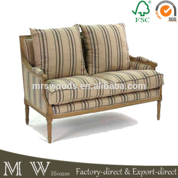 natural oak wood sofa with blue stripe, french country style sofa, french country sofa