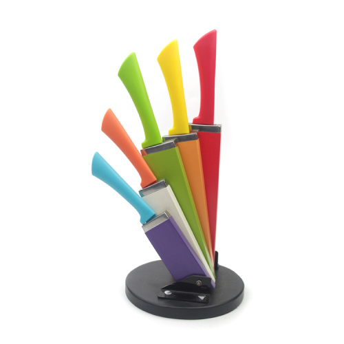 6pc rainbow knife set with folding block