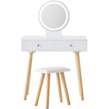 White Dressing Table with LED Lights Mirror